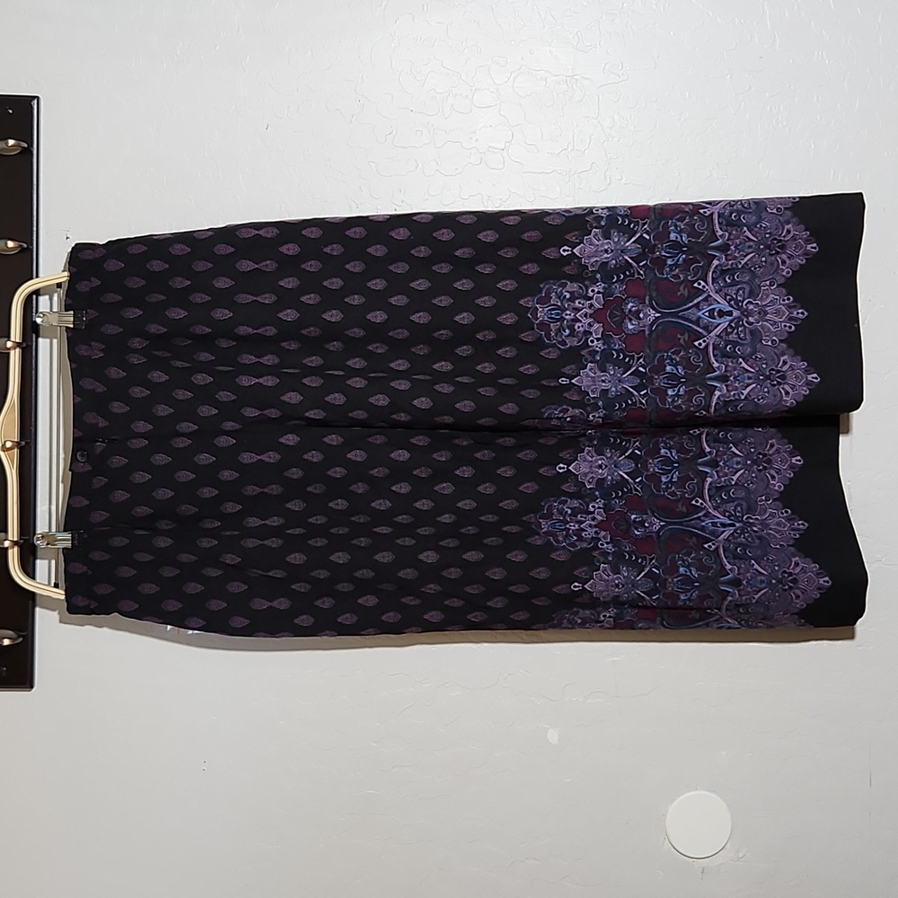 NOTIONS Floral Paisley Patterned Black Purple Maxi Skirt 1X